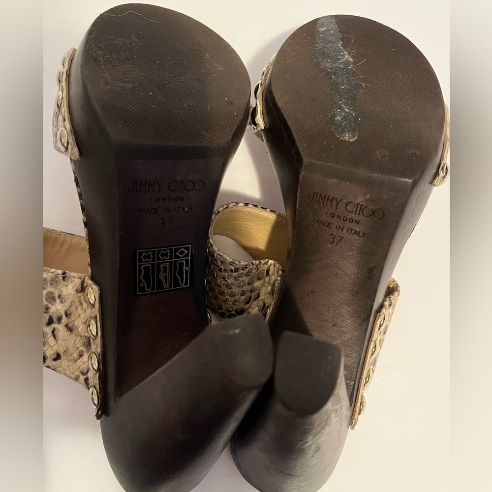 Jimmy Choo Snakeskin Python Slides Sandal Wooden … - image 13